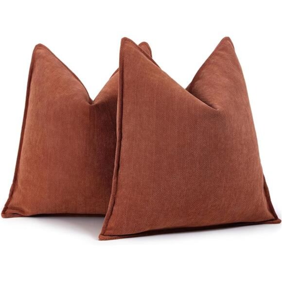 Rust Throw Pillow Covers 18x18 Set of 2 Chenille Fall Pillow Covers - Picture 1 of 7